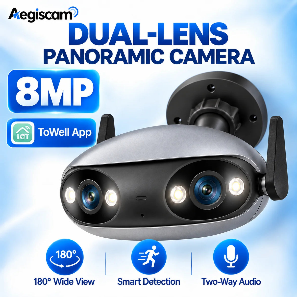 8MP Outdoor WiFi Panoramic Camera 180° Wide Angle Night Vision Motion Detection Security Surveillance Video Cam