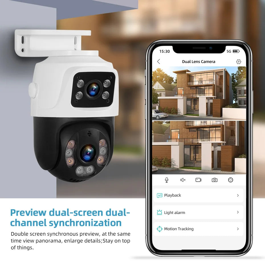 8MP 4K Dual Lens POE IP Camera PTZ Dual Screens Smart Home 360° PTZ Wired Video Surveillance Camera Motion Detection CCTV ICsee