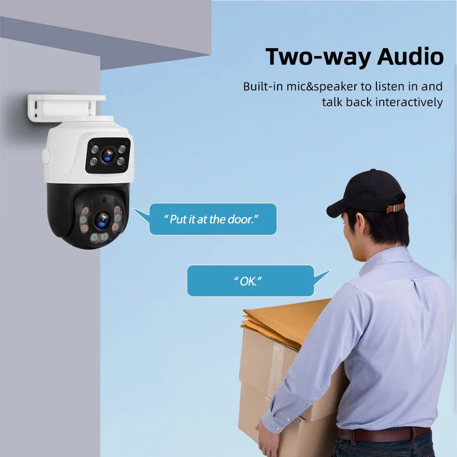 8MP 4K Dual Lens POE IP Camera PTZ Dual Screens Smart Home 360° PTZ Wired Video Surveillance Camera Motion Detection CCTV ICsee
