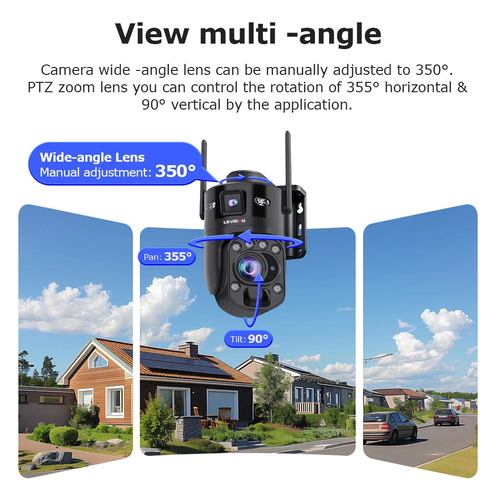 LS VISION 36X Zoom AOV+PIR Home Surveillance Cameras Outdoor  Wifi camera 10MP Dual-lens Dual-screen 24/7 Surveillance Record