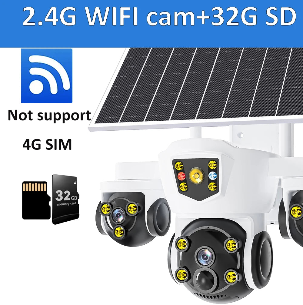 O-KAM Pro Solar Security Camera WiFi 15MP 10X Zoom Triple Screen Outdoor Red Blue LED Flash Alarm Wireless Solar Surveillance
