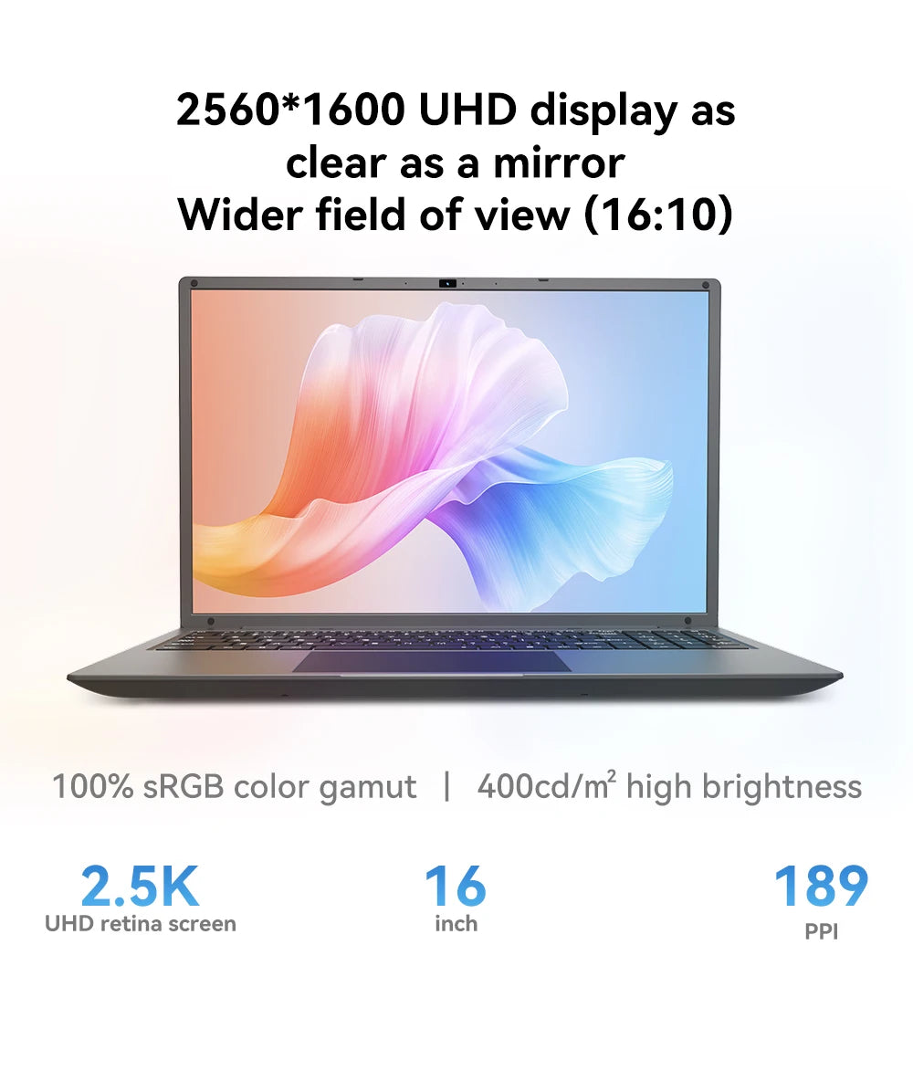 16 Inch Laptop Intel Core I5-1240P CPU 2.5K IPS Display Windows 11 Notebook Portable Business Laptop 16GB RAM 512GB/ 1TB ROM For Student, Business