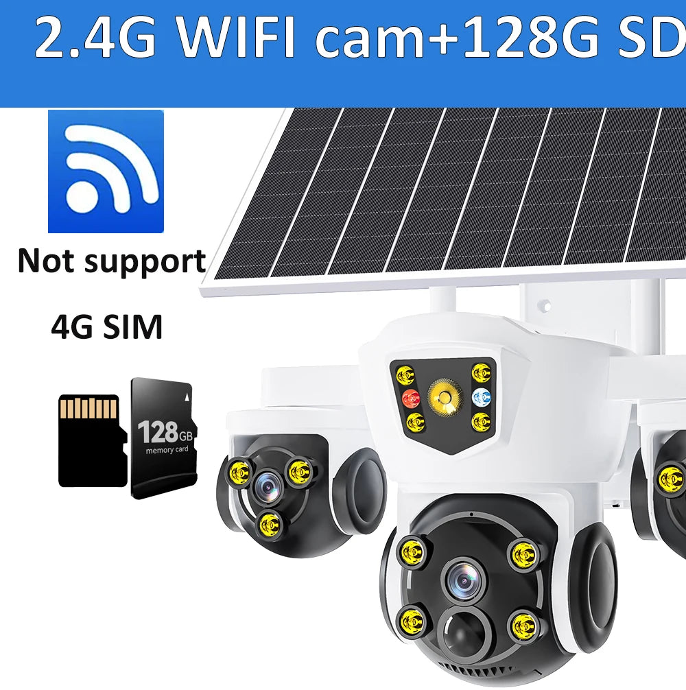 O-KAM Pro Solar Security Camera WiFi 15MP 10X Zoom Triple Screen Outdoor Red Blue LED Flash Alarm Wireless Solar Surveillance