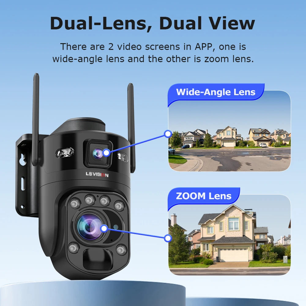 LS VISION 36X Zoom AOV+PIR Home Surveillance Cameras Outdoor  Wifi camera 10MP Dual-lens Dual-screen 24/7 Surveillance Record