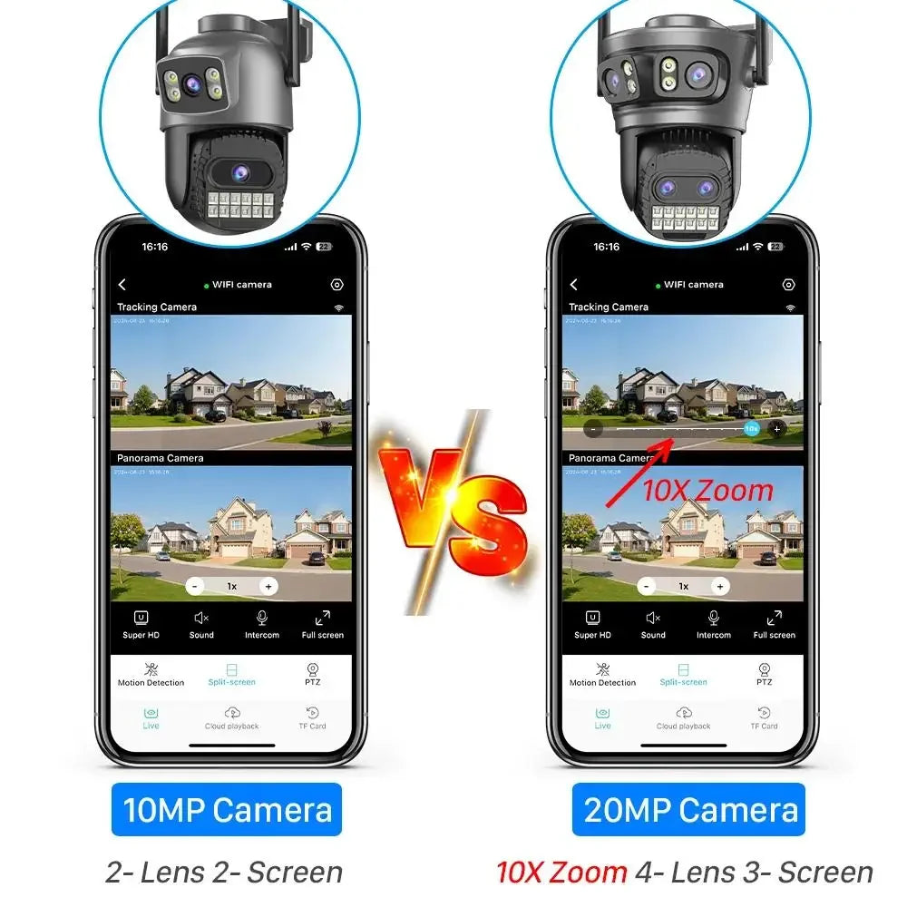 8K 20MP Four Lens Three Screen 10X Zoom PTZ 2.4Ghz/5G Wifi IP Camera 10MP 5K Dual Lens Dual Screens Auto Tracking Outdoor Camera