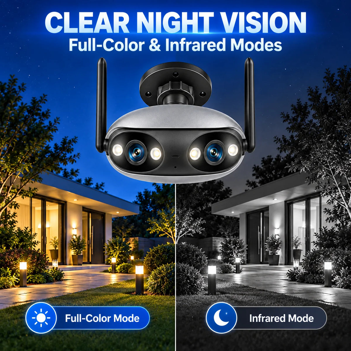 8MP Outdoor WiFi Panoramic Camera 180° Wide Angle Night Vision Motion Detection Security Surveillance Video Cam