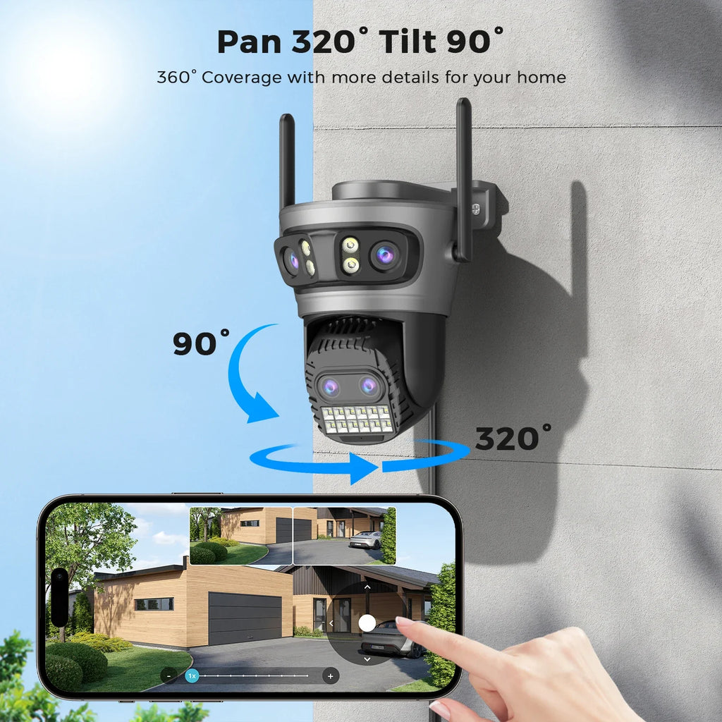 8K 20MP Four Lens Three Screen 10X Zoom PTZ 2.4Ghz/5G Wifi IP Camera 10MP 5K Dual Lens Dual Screens Auto Tracking Outdoor Camera