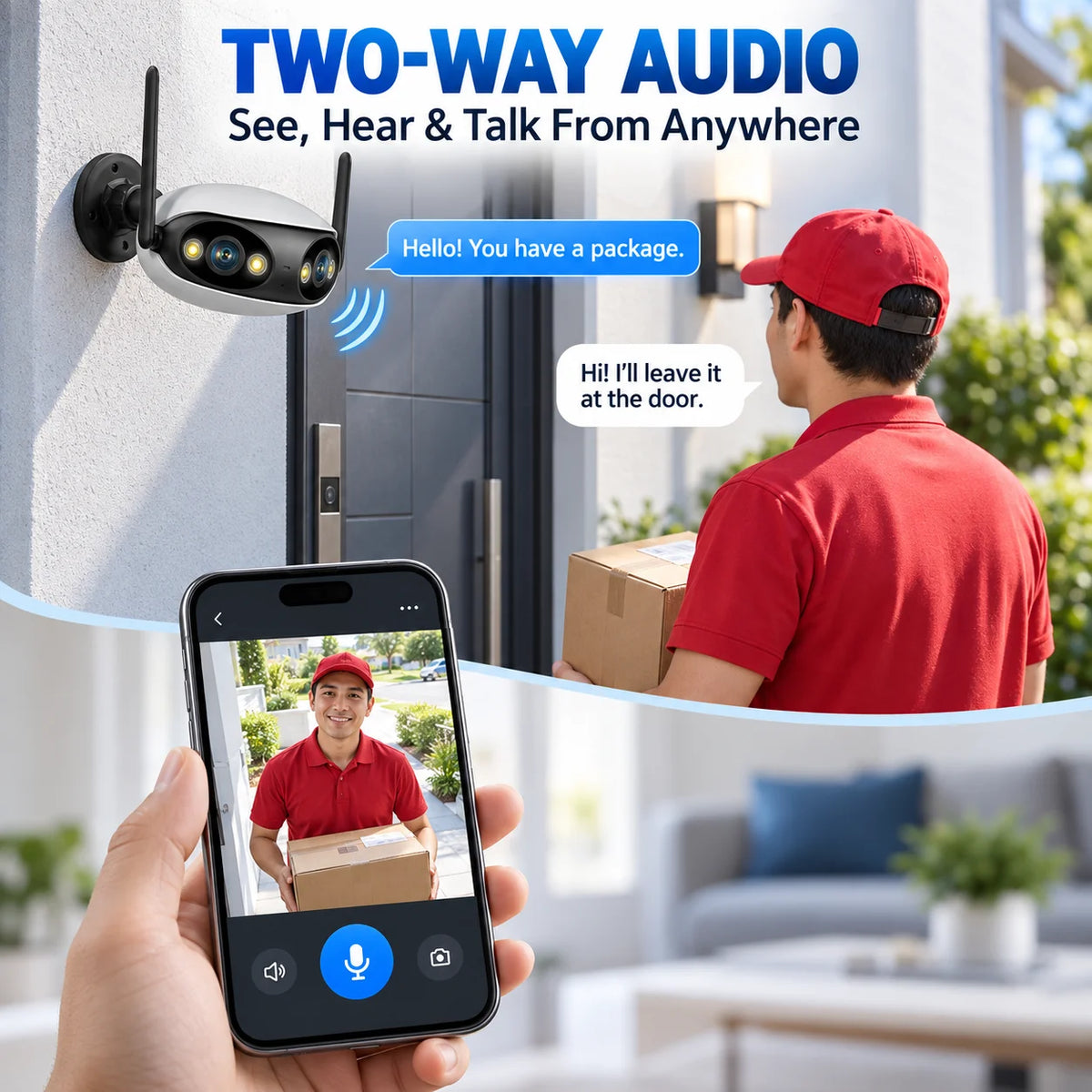 8MP Outdoor WiFi Panoramic Camera 180° Wide Angle Night Vision Motion Detection Security Surveillance Video Cam
