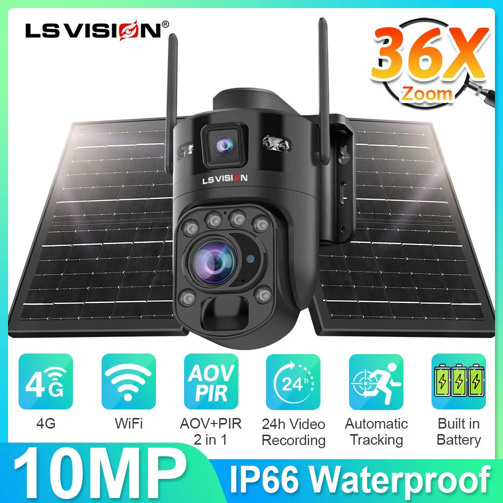 LS VISION 36X Zoom AOV+PIR Home Surveillance Cameras Outdoor  Wifi camera 10MP Dual-lens Dual-screen 24/7 Surveillance Record