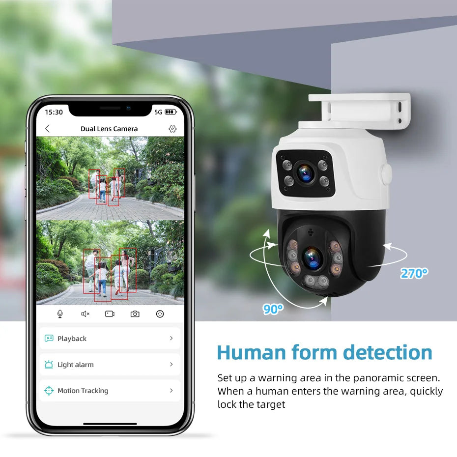8MP 4K Dual Lens POE IP Camera PTZ Dual Screens Smart Home 360° PTZ Wired Video Surveillance Camera Motion Detection CCTV ICsee