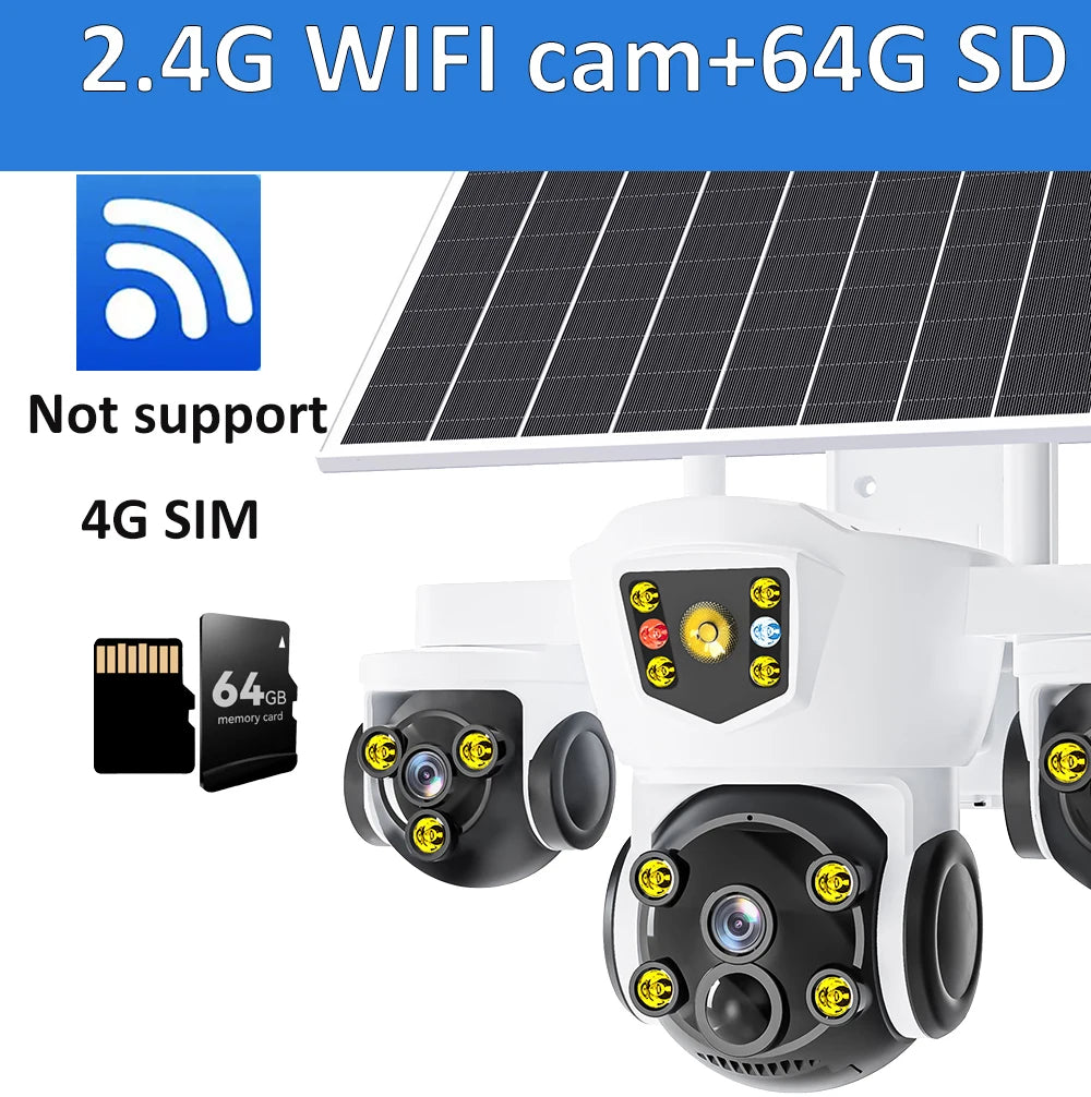 O-KAM Pro Solar Security Camera WiFi 15MP 10X Zoom Triple Screen Outdoor Red Blue LED Flash Alarm Wireless Solar Surveillance