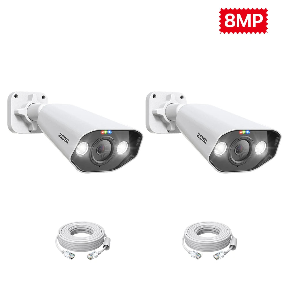 ZOSI 4K PoE Security Cameras with Ethernet Cables 2-Way Audio Weatherproof Color Night Vision Outdoor Indoor Surveillance Camera Only Compatible with ZOSI 8MP/4K POE CCTV NVR