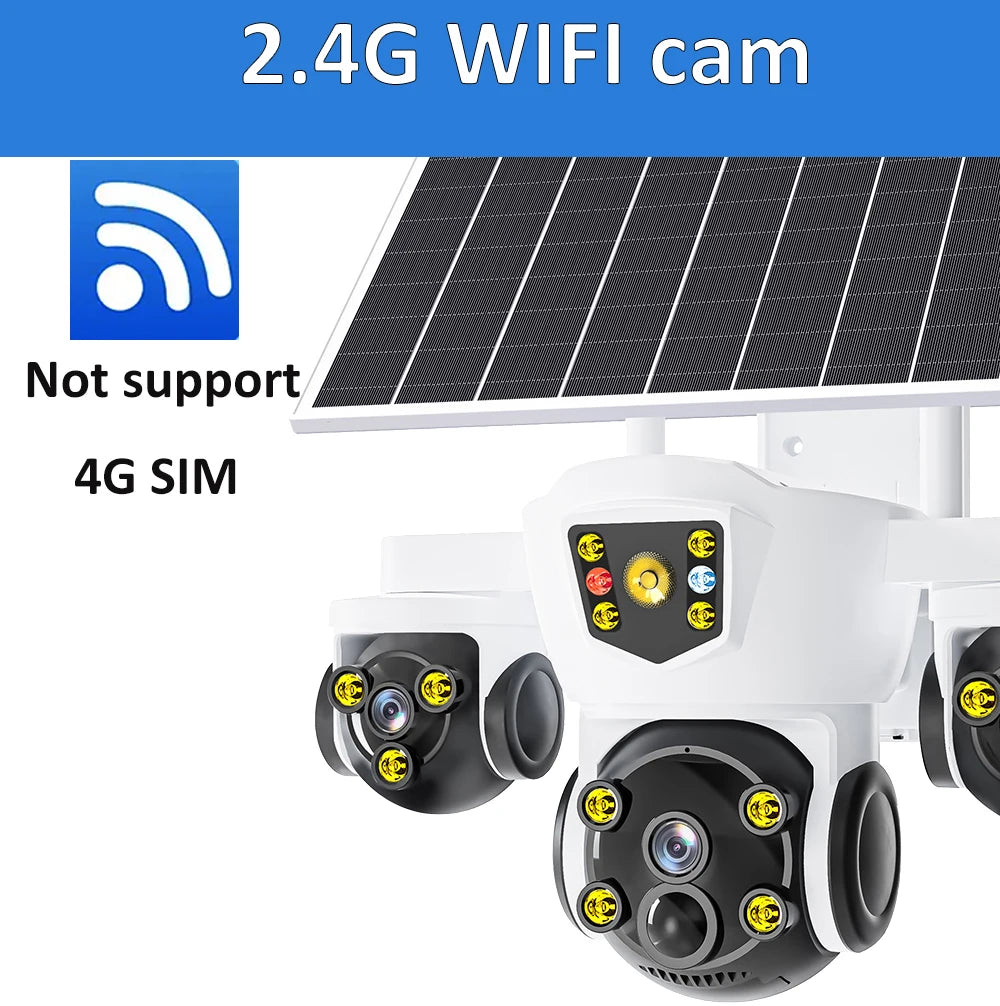 O-KAM Pro Solar Security Camera WiFi 15MP 10X Zoom Triple Screen Outdoor Red Blue LED Flash Alarm Wireless Solar Surveillance