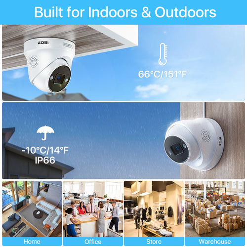 ZOSI 4K PoE Security Cameras with Ethernet Cables 2-Way Audio Weatherproof Color Night Vision Outdoor Indoor Surveillance Camera Only Compatible with ZOSI 8MP/4K POE CCTV NVR