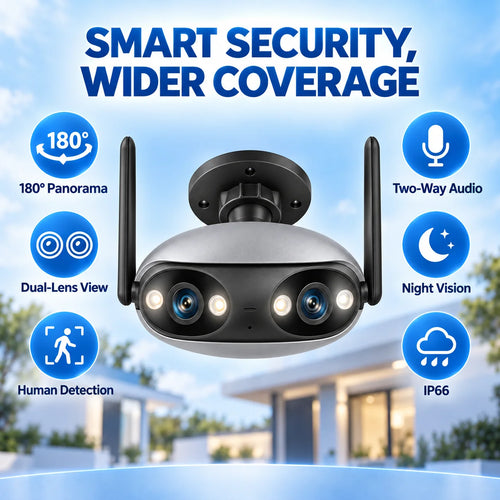 8MP Outdoor WiFi Panoramic Camera 180° Wide Angle Night Vision Motion Detection Security Surveillance Video Cam