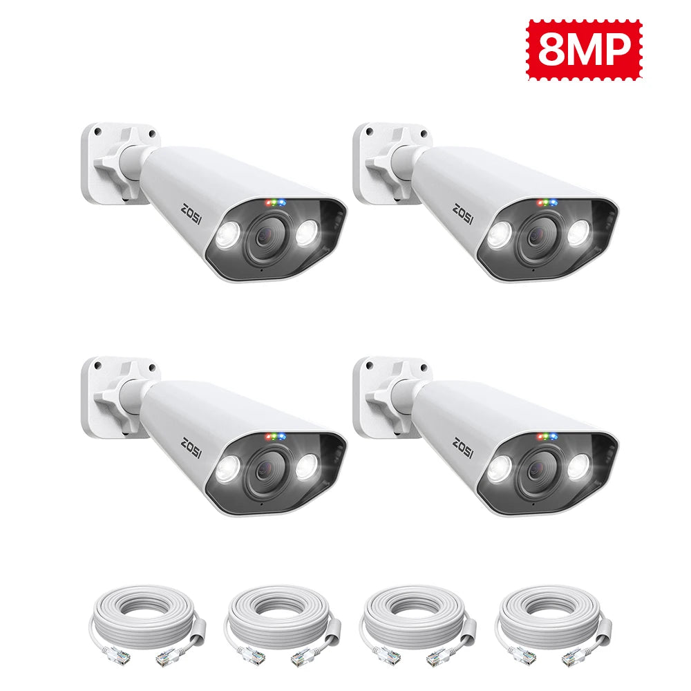 ZOSI 4K PoE Security Cameras with Ethernet Cables 2-Way Audio Weatherproof Color Night Vision Outdoor Indoor Surveillance Camera Only Compatible with ZOSI 8MP/4K POE CCTV NVR