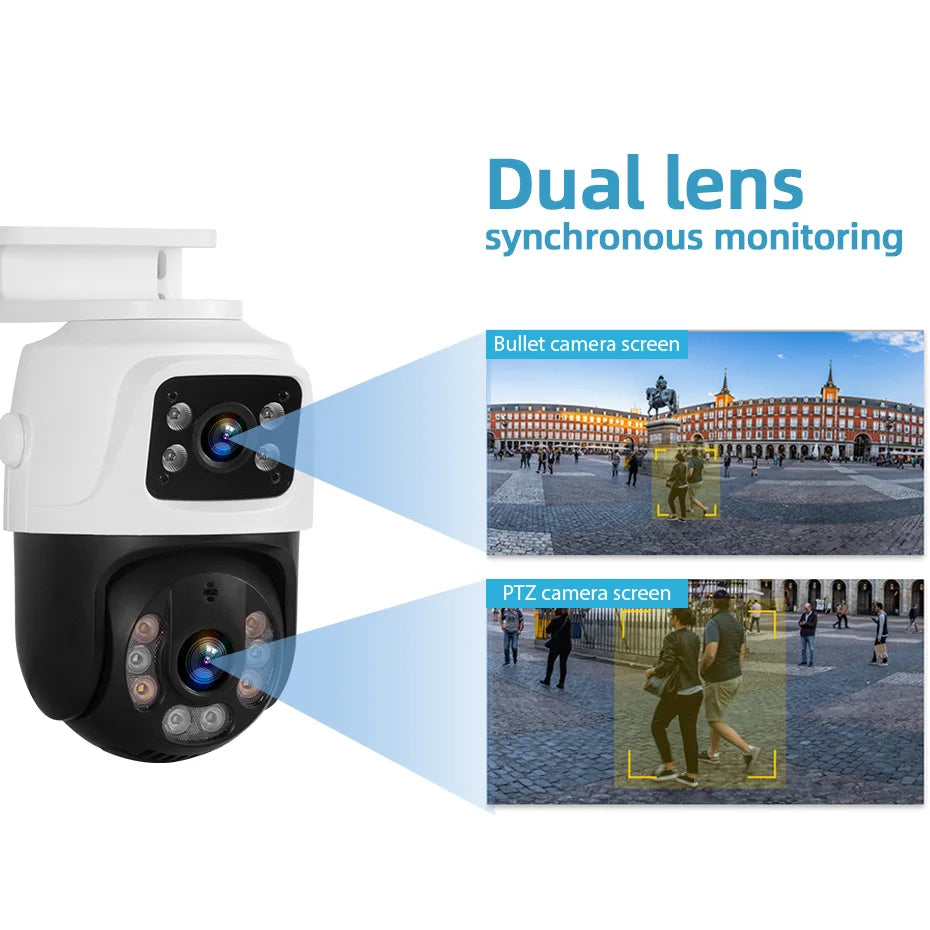 8MP 4K Dual Lens POE IP Camera PTZ Dual Screens Smart Home 360° PTZ Wired Video Surveillance Camera Motion Detection CCTV ICsee