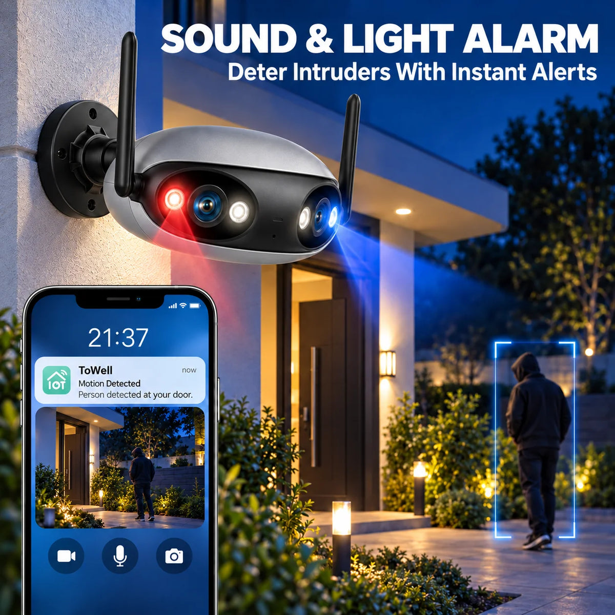 8MP Outdoor WiFi Panoramic Camera 180° Wide Angle Night Vision Motion Detection Security Surveillance Video Cam
