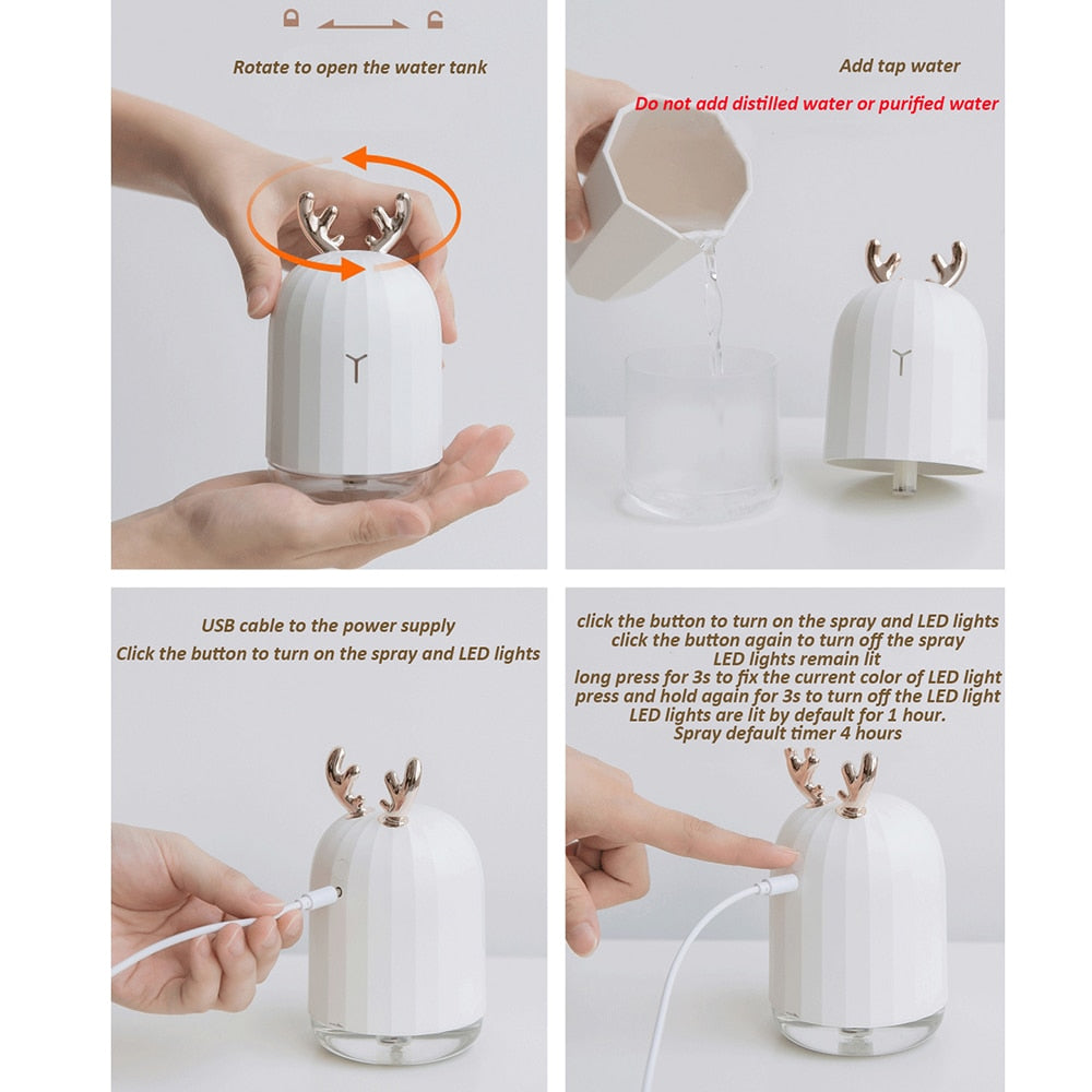 Ultrasonic Air Humidifier / Diffuser with Antlers / Ears
